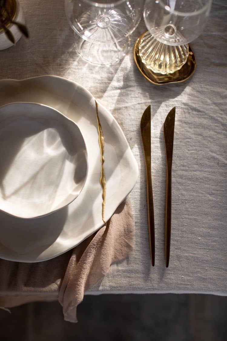 Bespoke place setting with organic white ceramic plates